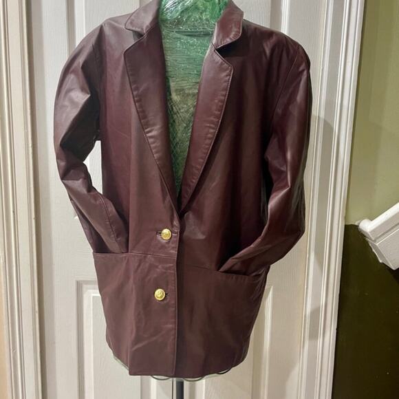 VTG ETIENNE AIGNER COAT BLAZER LEATHER MAROON SZ S OVERSIZED DARK ACADEMIA - Picture 8 of 16